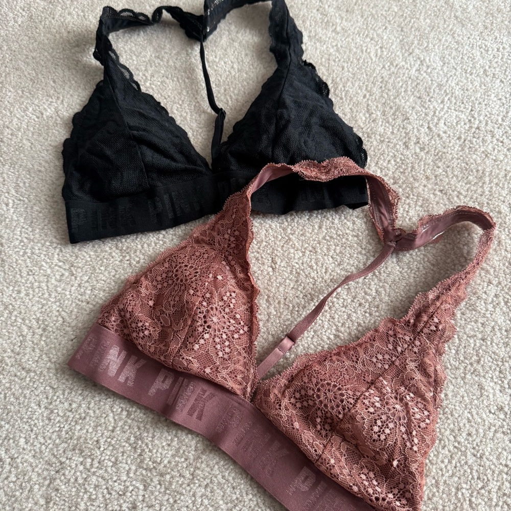 PINK Victoria's Secret Lace Bralette Set - Black and Pink XS (2/$10)